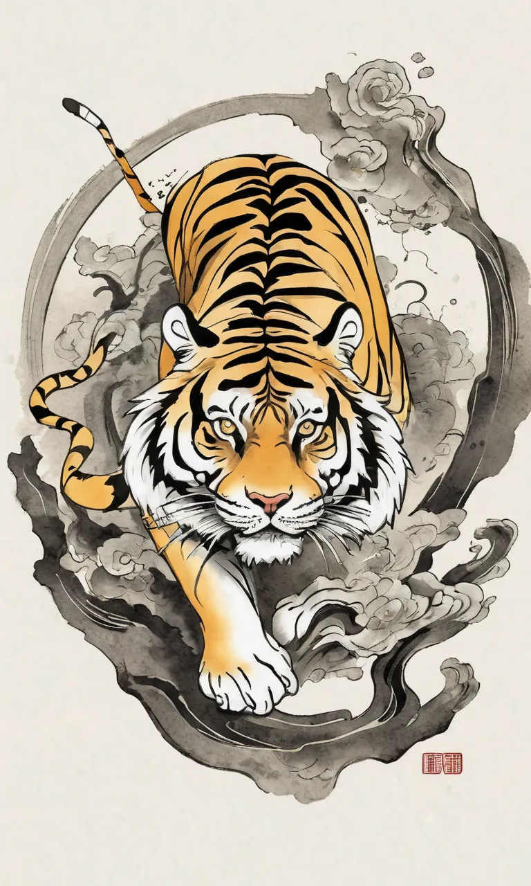 中国画-虎啸山林 老虎是百兽之王,是人们喜爱的一种动物,画家也喜欢画