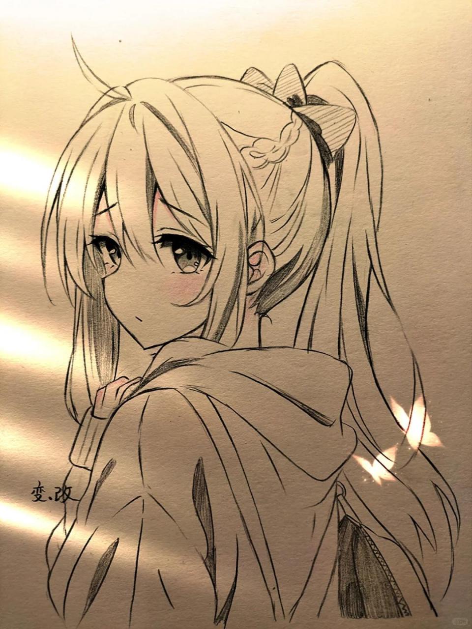 扎高马尾女生绘画过程