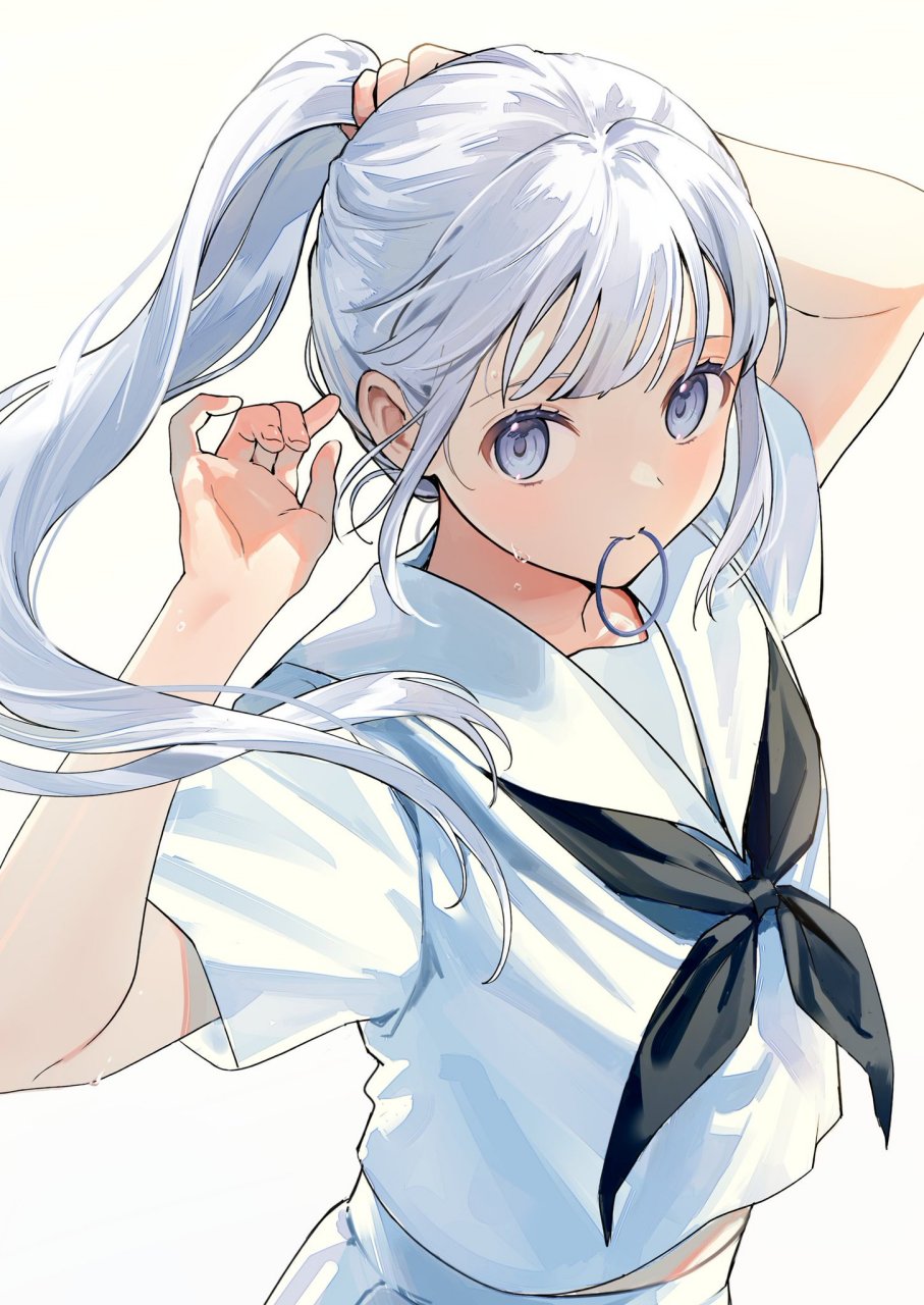 二次元# 穿上水手服的银发少女 twi:うらたあさお