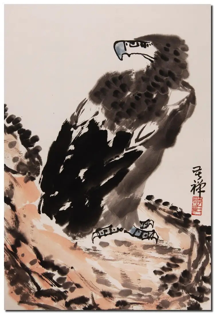 浓墨重彩,李苦禅的鹰画作品