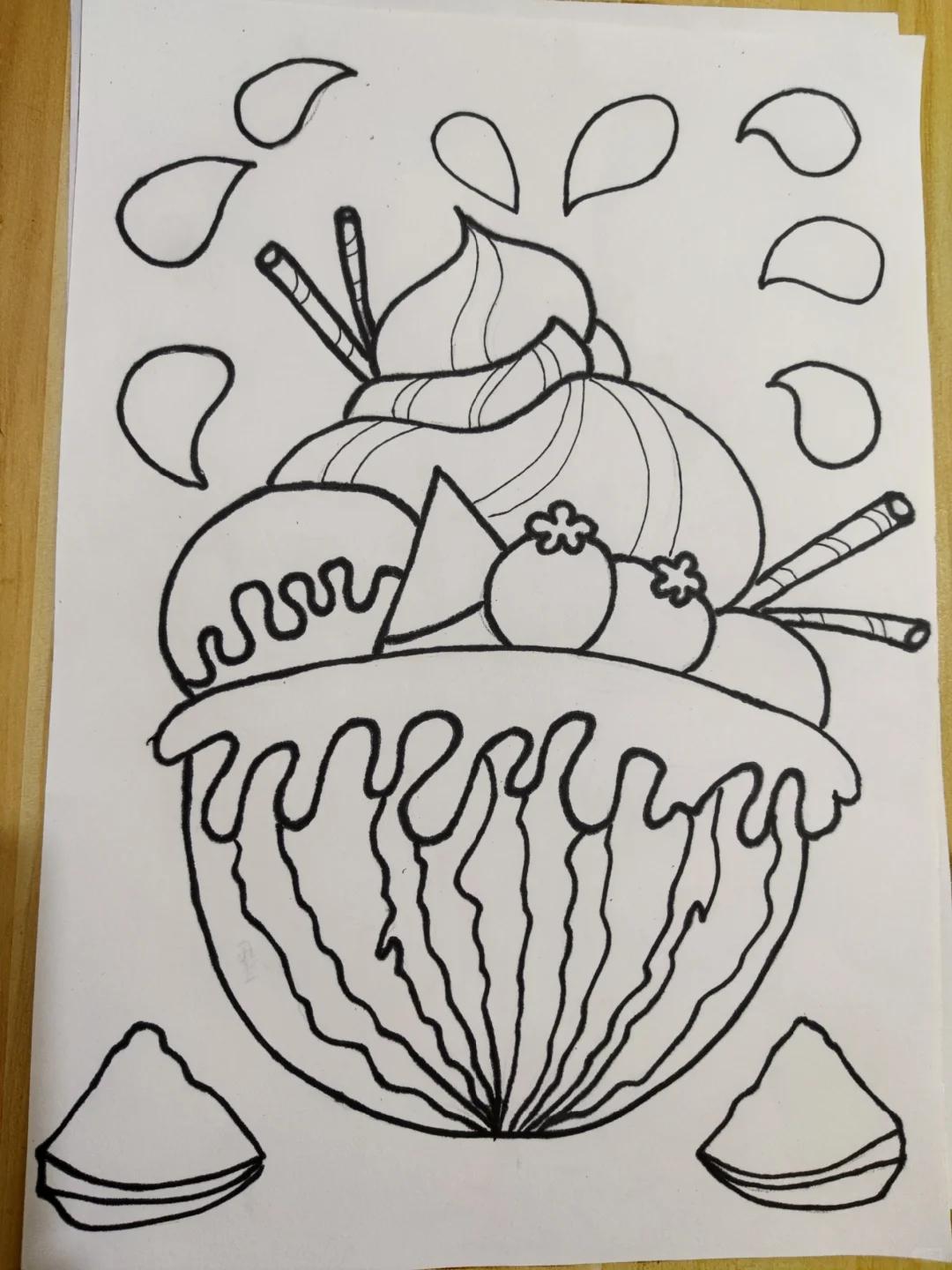 夏日西瓜冰淇淋(附带线稿) 适合一年级二年级的小朋友