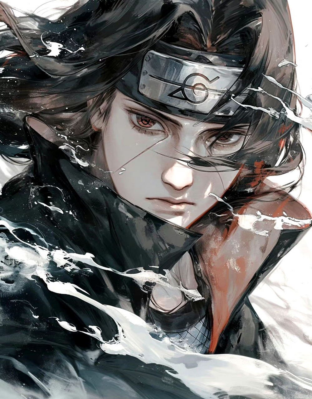 分享一组动漫《火影忍者》角色插画,由ai生成,展现了水墨风格鼬的形象