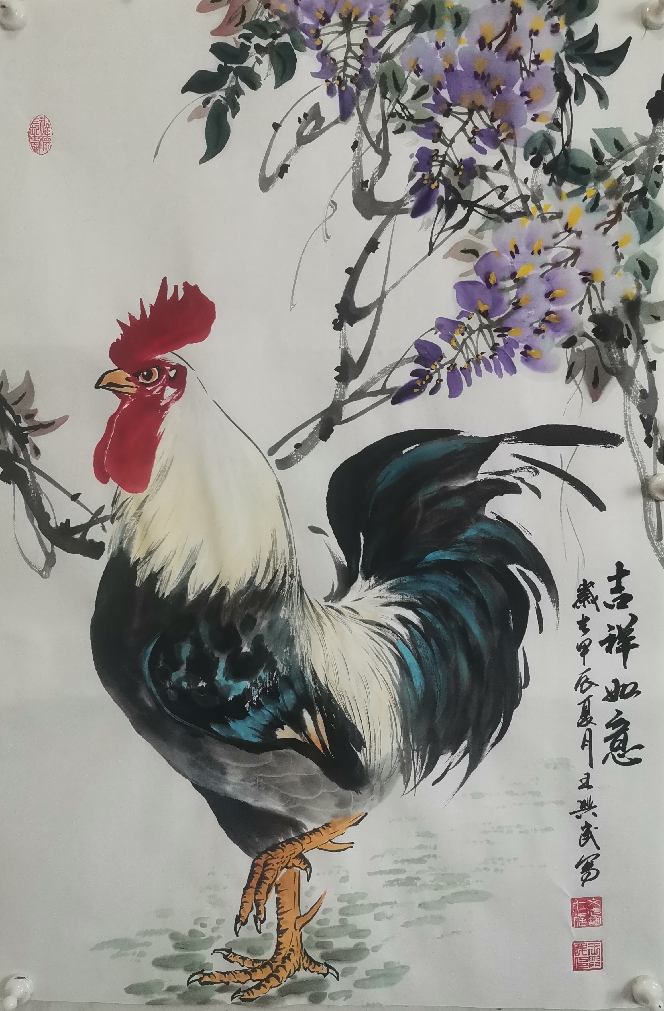 王兴民国画公鸡:难得一见,国画精品