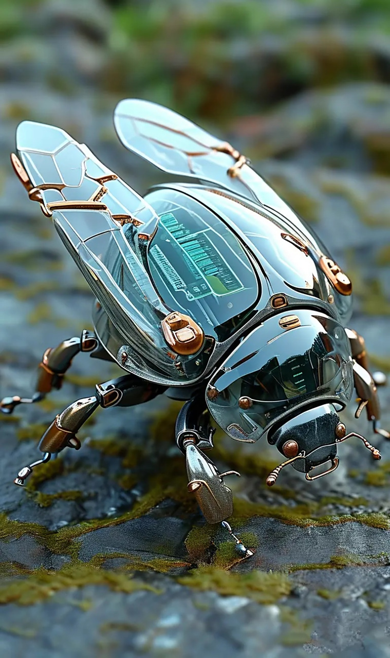 分享一组机械昆虫插画作品,采用了透明的外壳,再现了内部的结构.