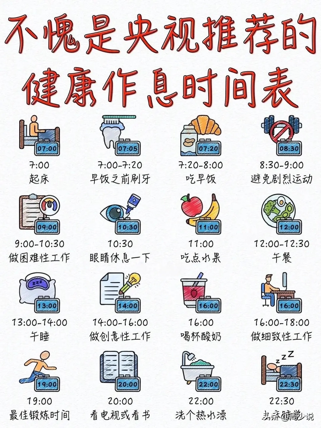 身体健康是革命的本钱,平时一定要注意健康,央视推荐的这份作息时间表