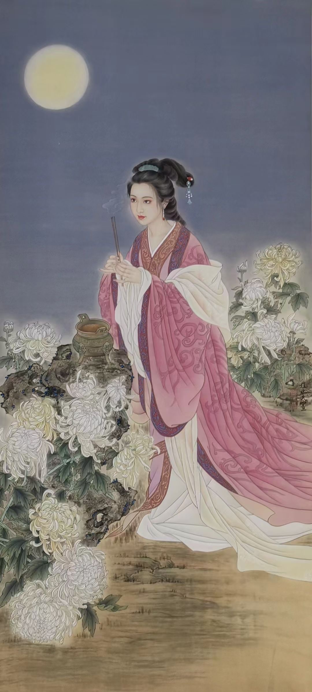 赵永夫老师工笔人物《貂蝉拜月》