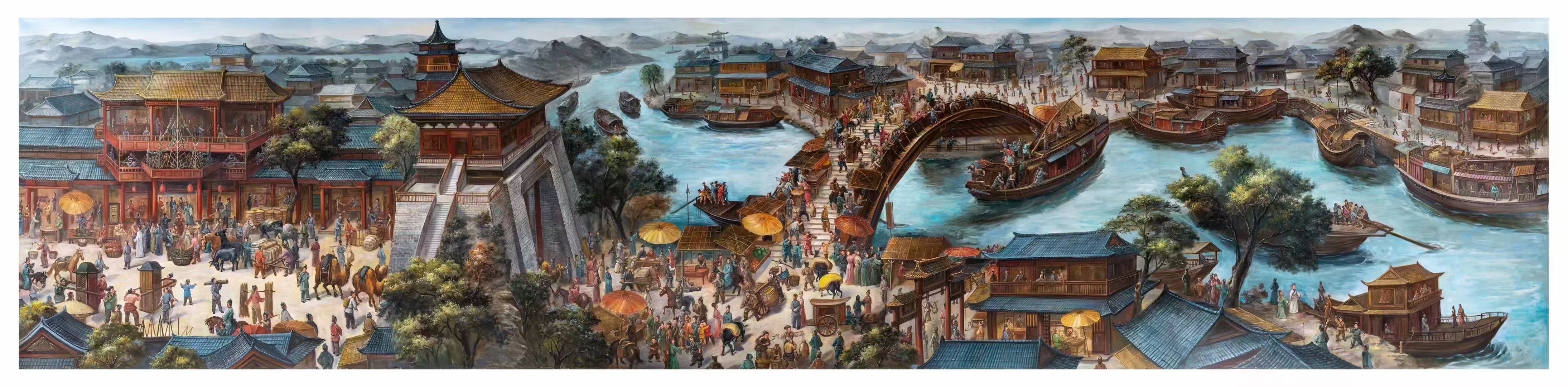 张嘉应巨幅精品油画150x700cm 《清明上河图》