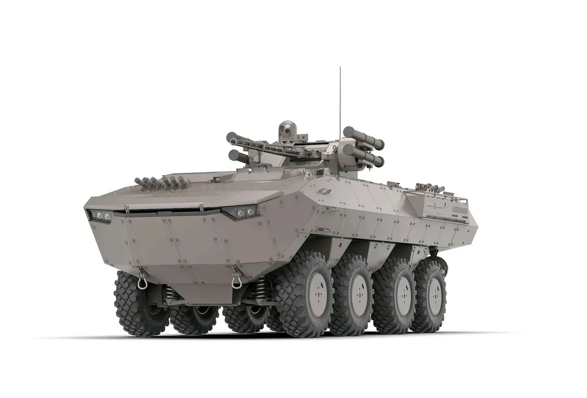 建模欣赏:一组轮式装甲车建模作品,采用了8轮底盘和不同的炮塔配置.