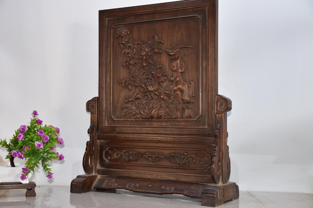 黄花梨满工插屏,手工雕刻