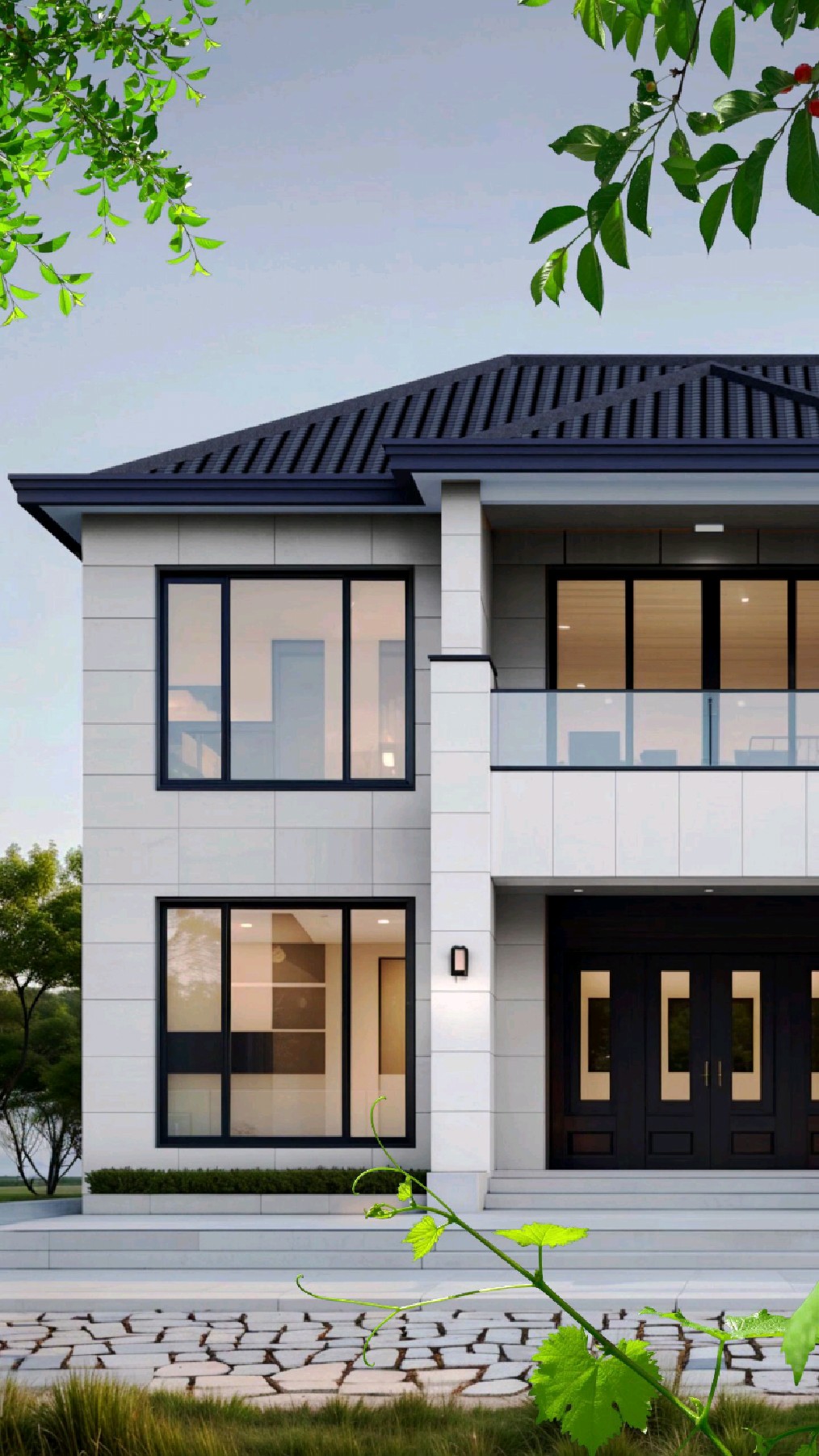 二层现代风格自建房这样建,简单大方,屋顶设计四坡五脊