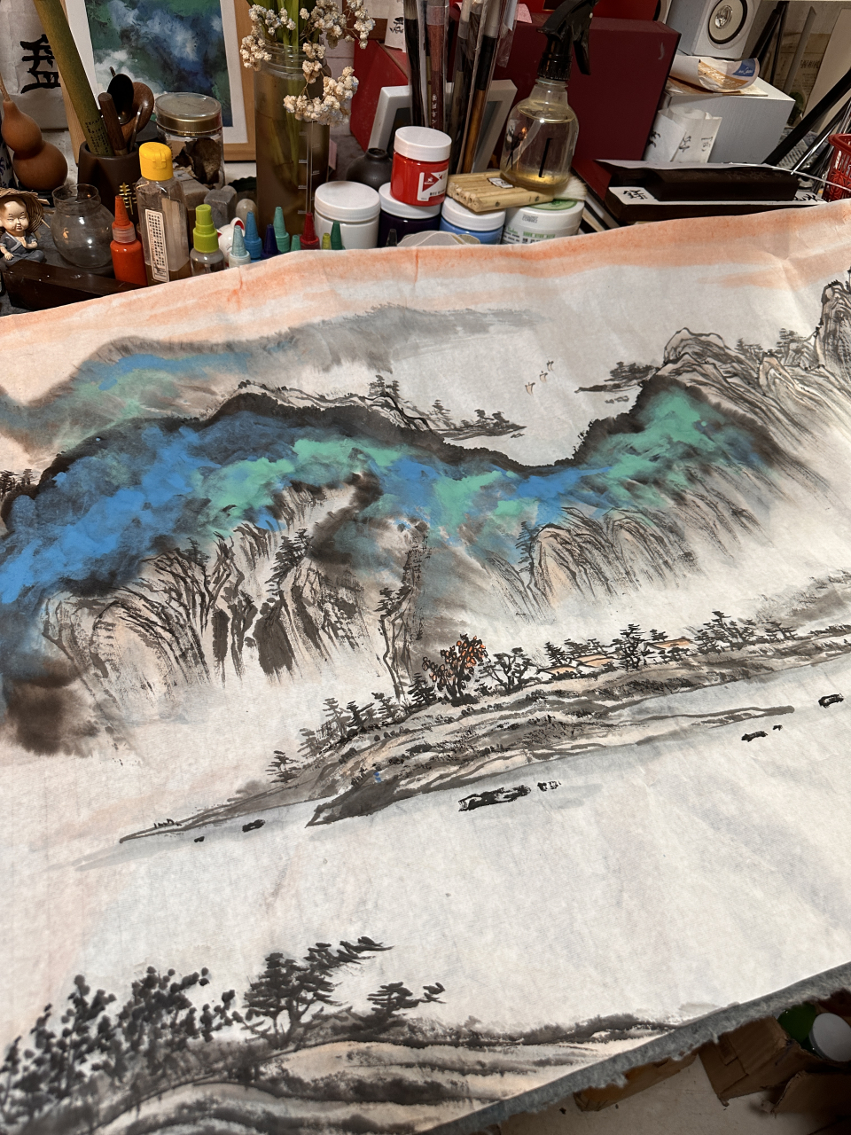 四尺泼彩山水传统勾法
