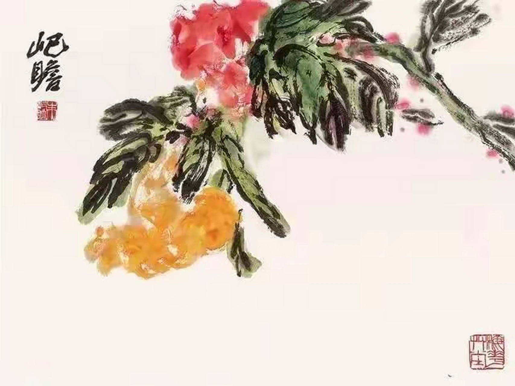 大写意花鸟画欣赏  这组大写意的花鸟小品画,笔墨老辣苍拙,构图简洁明