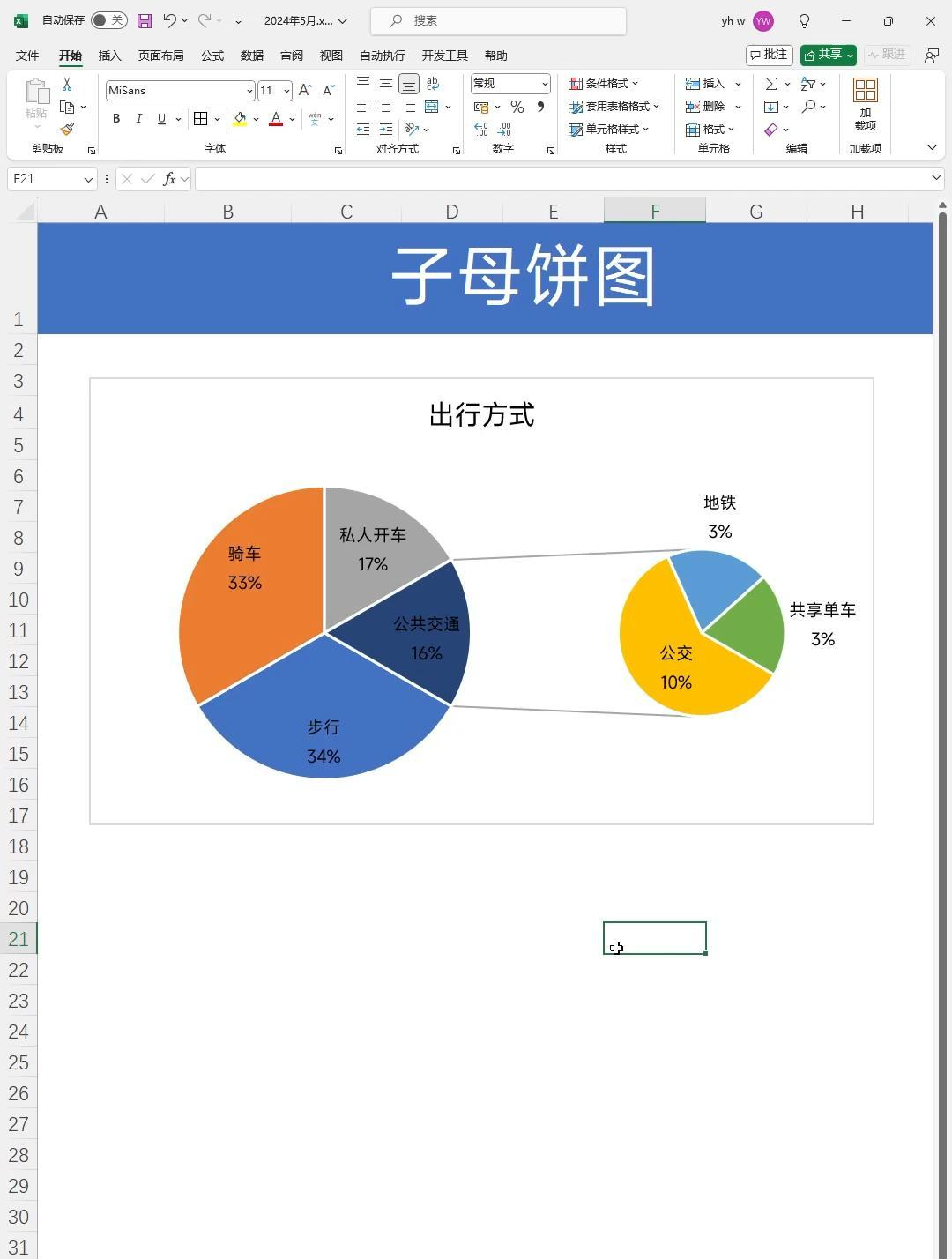excel统计占比饼图