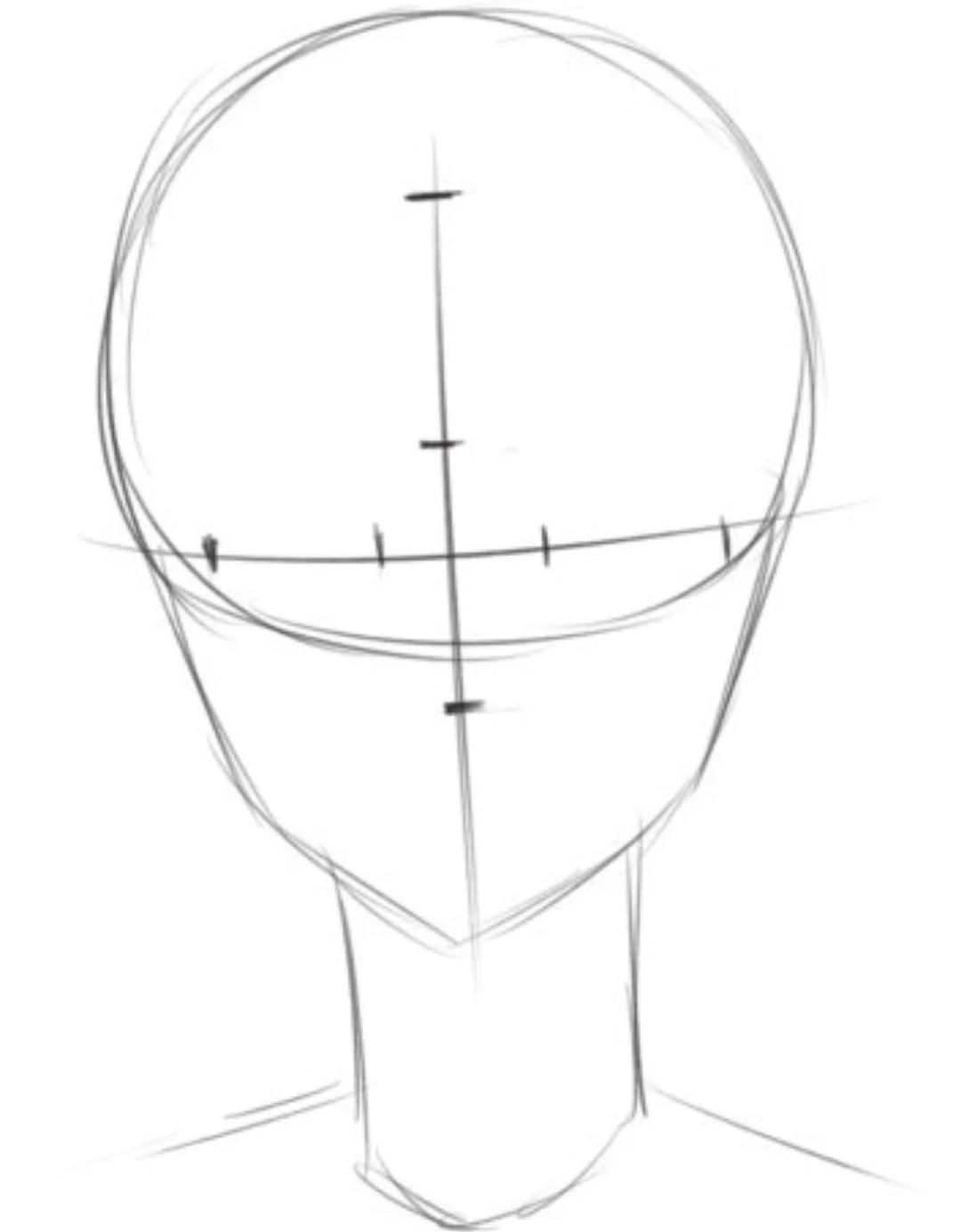 3修画脸型并添加大概的五官形状. 4画上头发和脖子