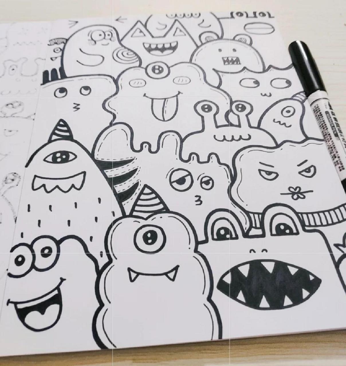 黑白线描画打卡day47 涂鸦真的很容易让人爱上～ 没基础的都可以画