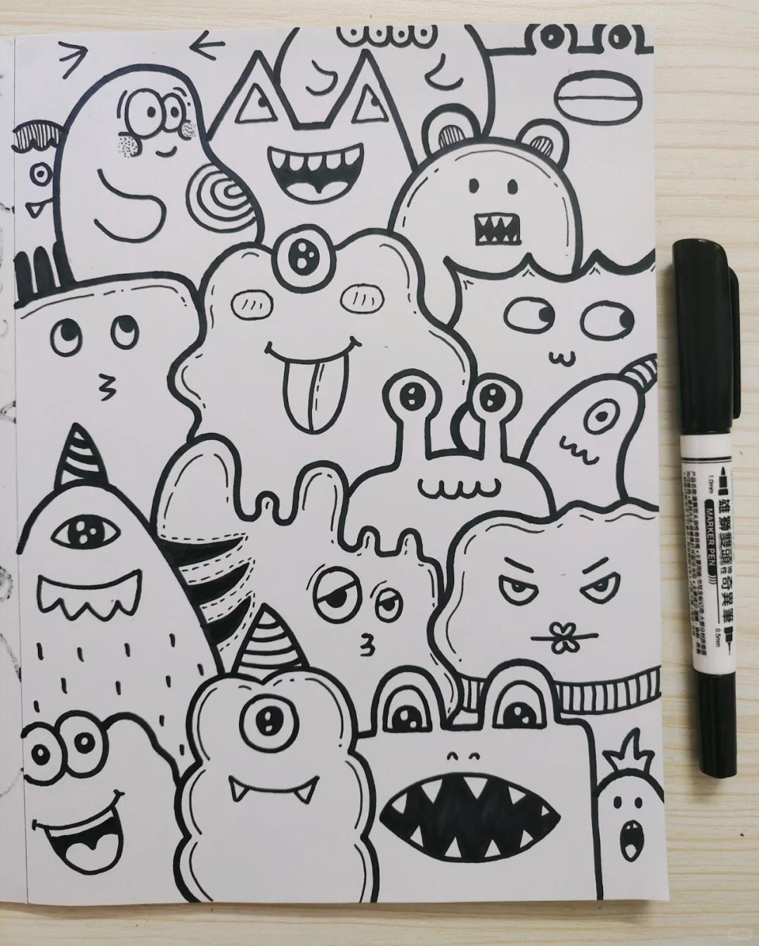 黑白线描画打卡day47 涂鸦真的很容易让人爱上～ 没基础的都可以画