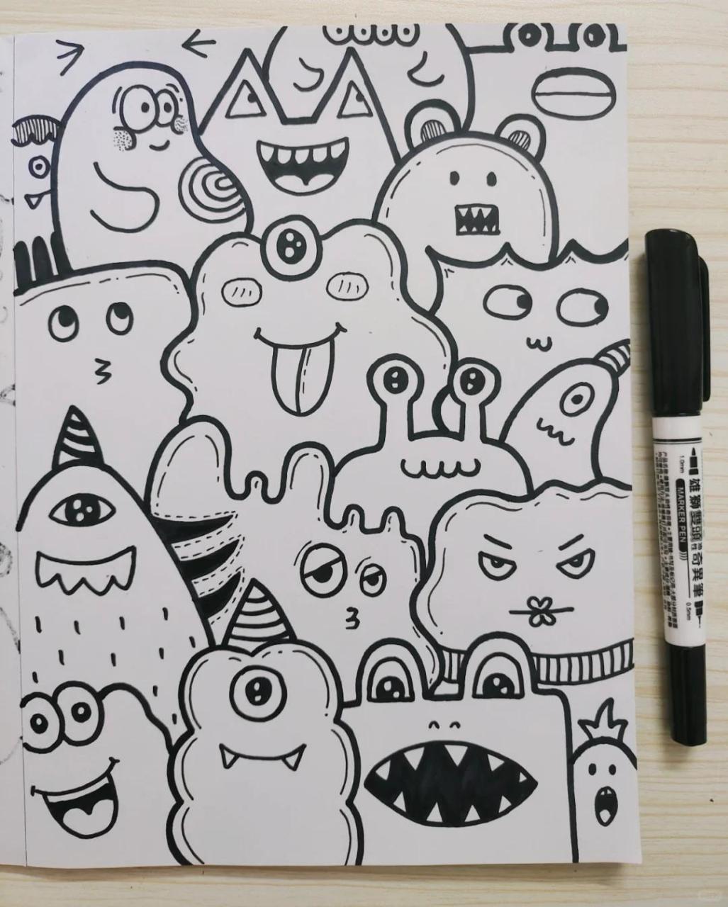 黑白线描画打卡day47 涂鸦真的很容易让人爱上～ 没基础的都可以画