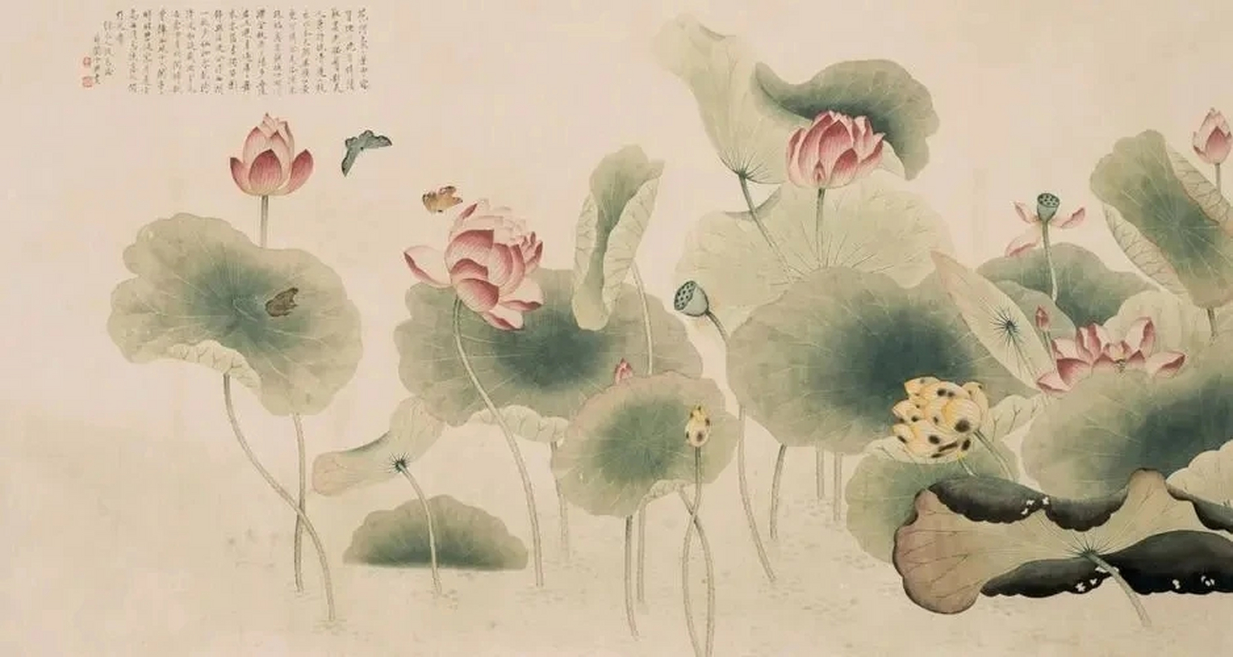 这工笔荷花,赏之倍觉清凉