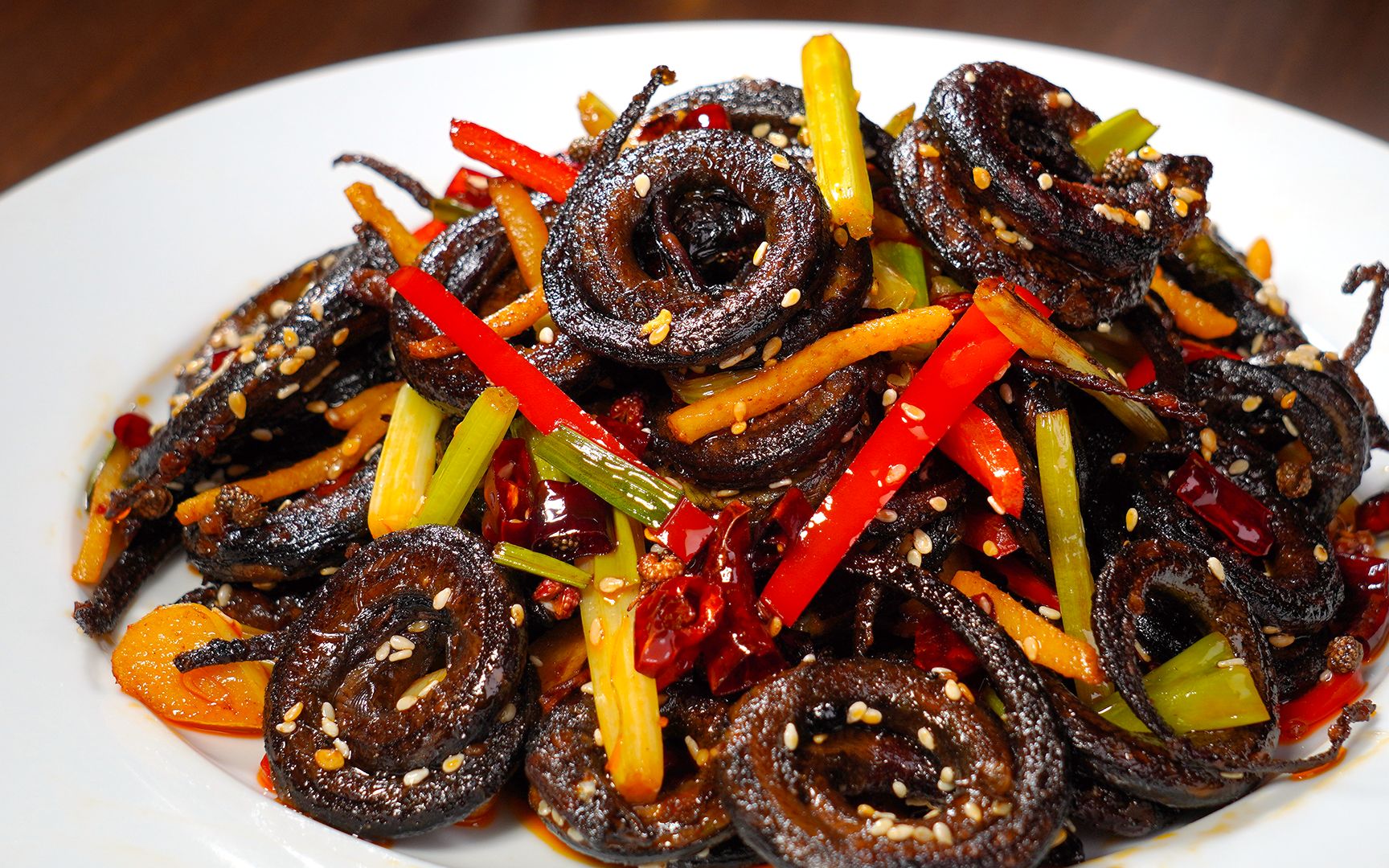 美食干煸盘鳝我今天制作的全过程