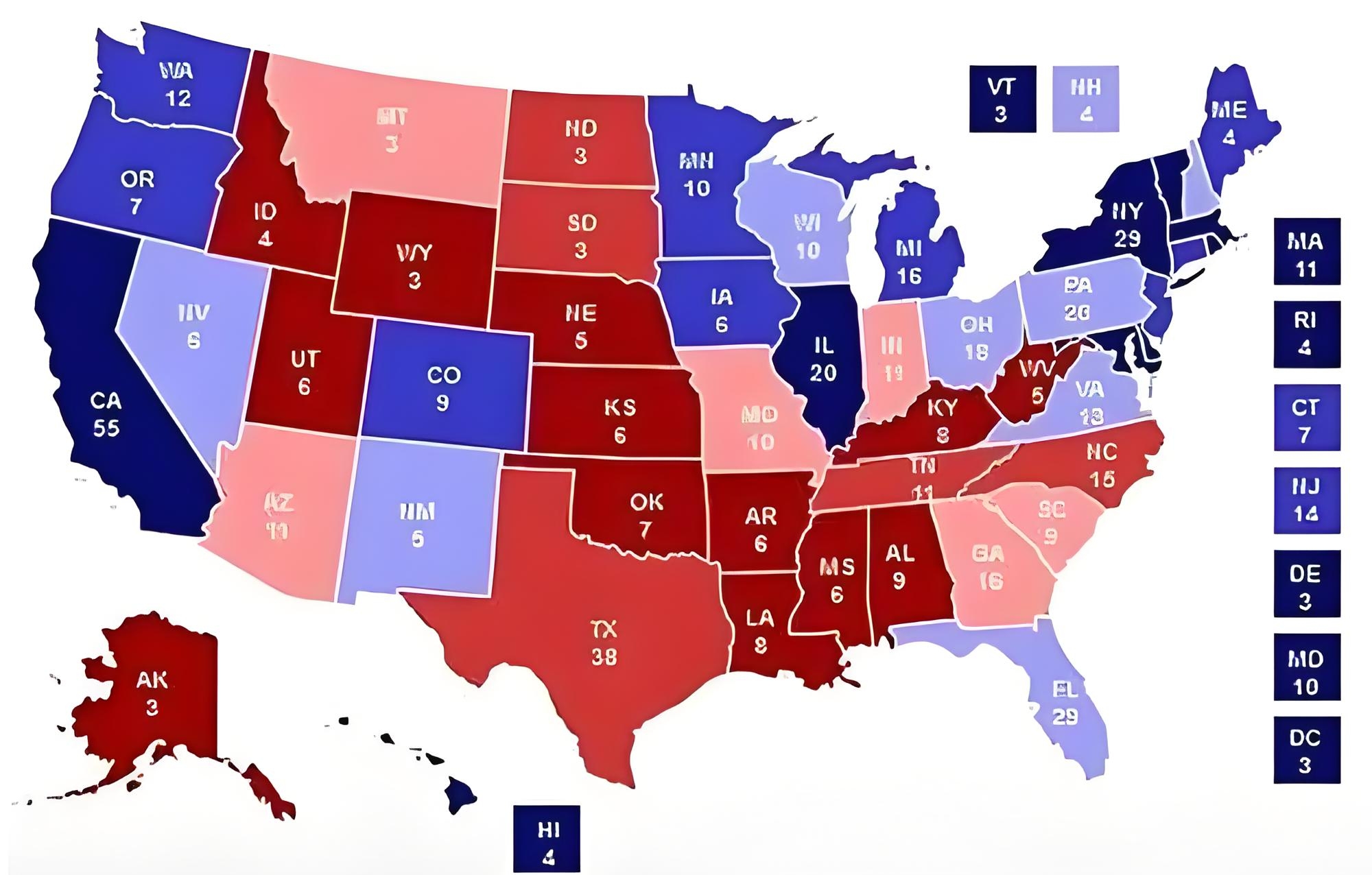 在美国政治中,"蓝色州"和"红色州"是指在美国总统选举和其他政治选举