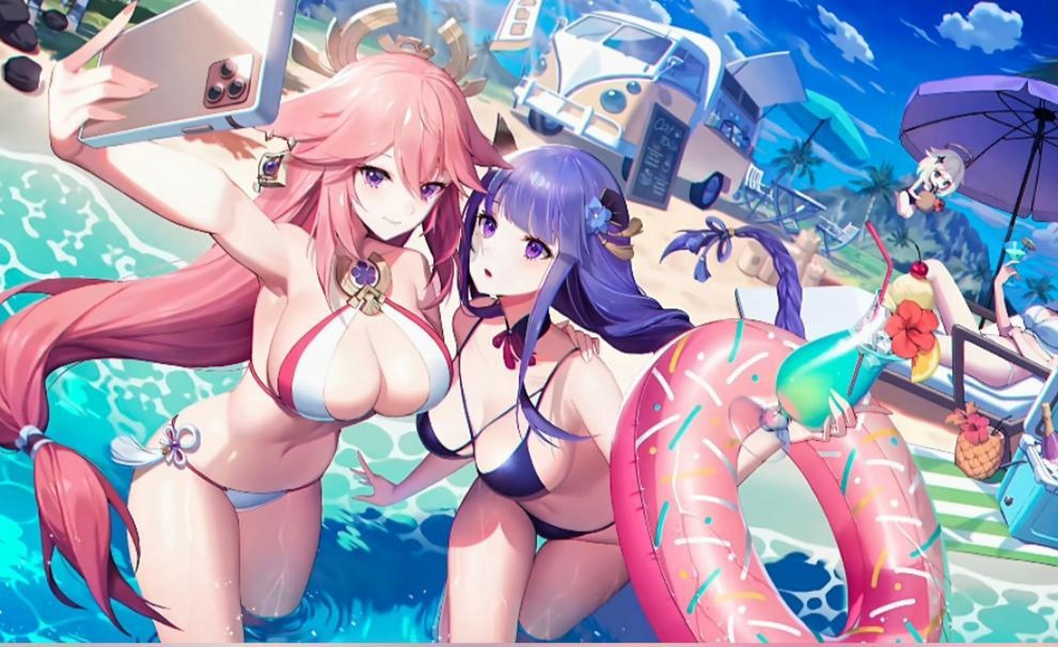 穿泳装的雷电将军和八重神子也太美了吧!#原神