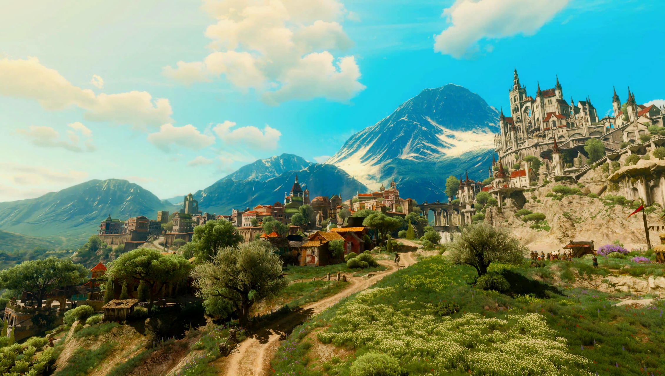 分享一组《巫师3:狂猎》游戏摄影,展现了山岭地带与市镇的风景,细致而