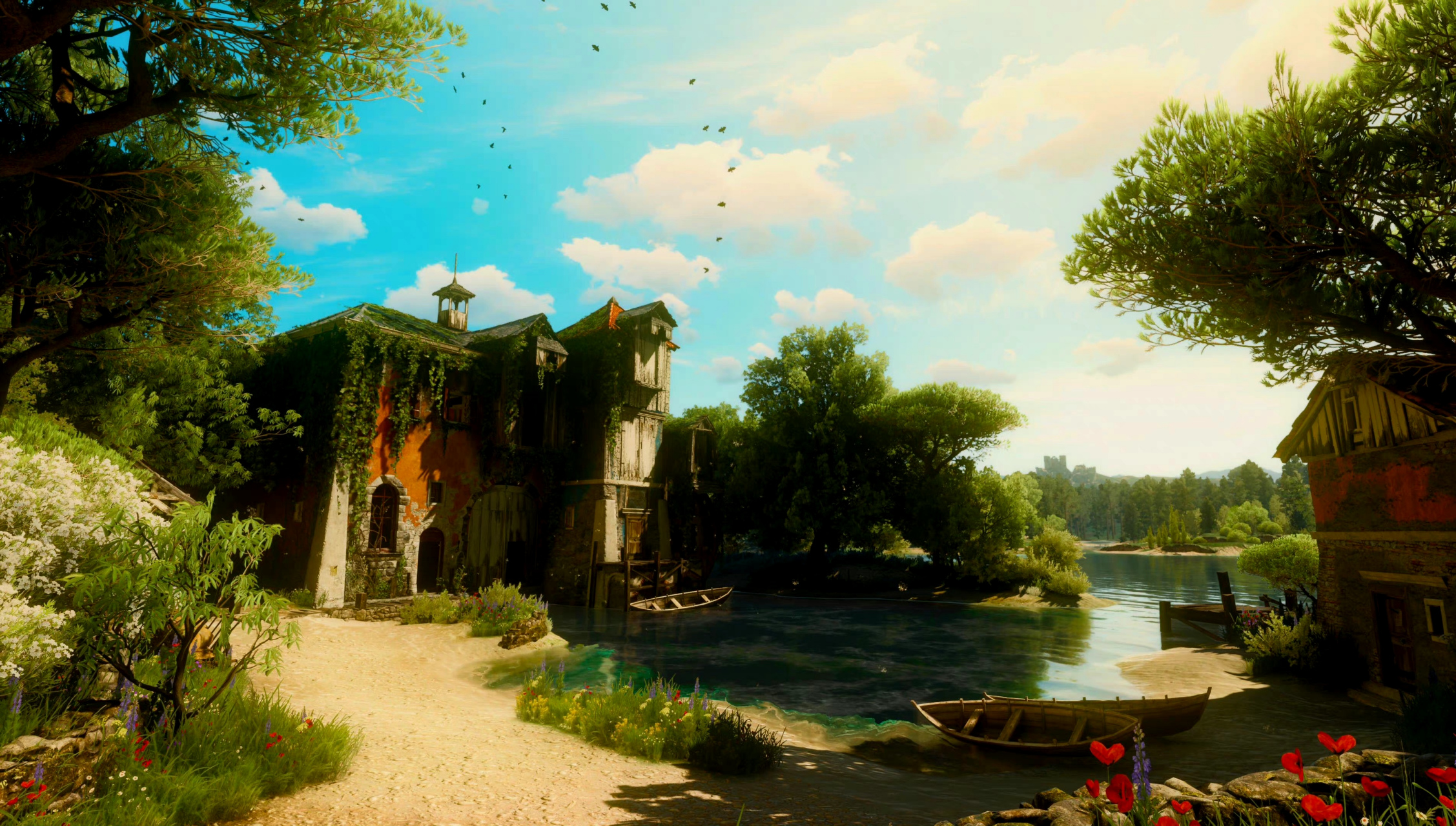 分享一组《巫师3:狂猎》游戏摄影,展现了山岭地带与市镇的风景,细致而