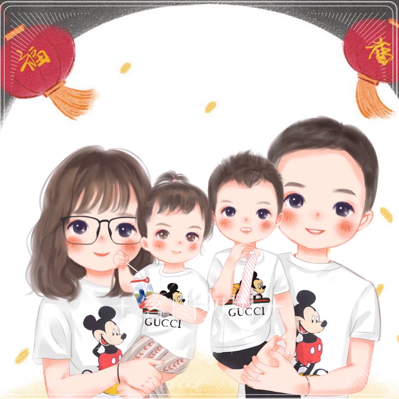 用手绘记录幸福,一家三口四口五口全家福头像,温馨美好又幸福