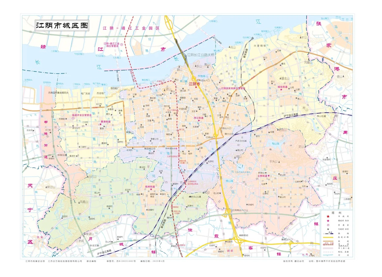 原来江阴的城区地图是这样的,除了西面的申港街道还有部分没有划入