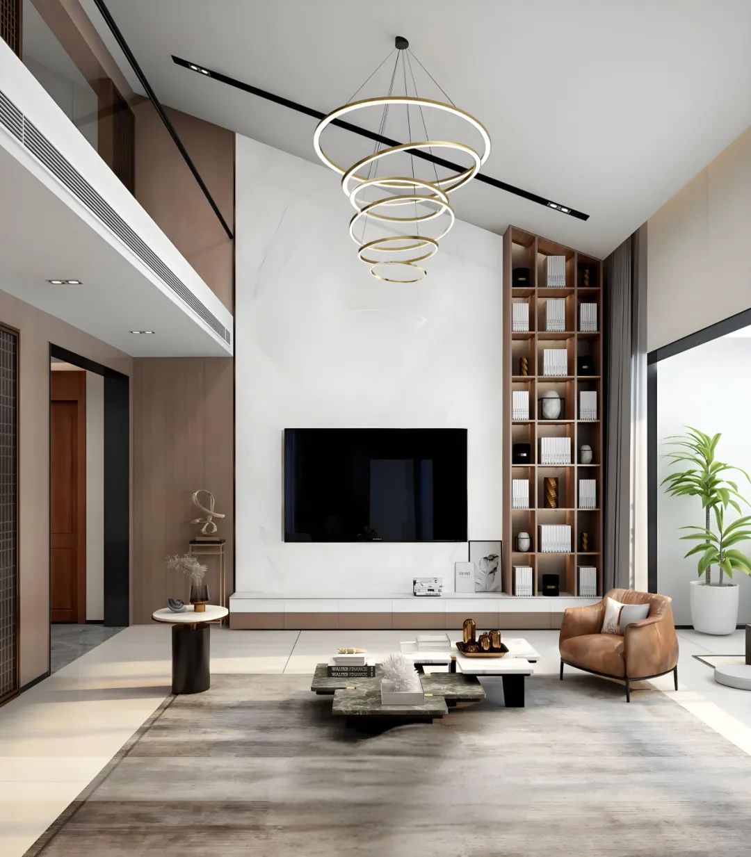 顶楼复式洋房并不多见,客厅保留了原有挑空设计,无主灯照明,显得