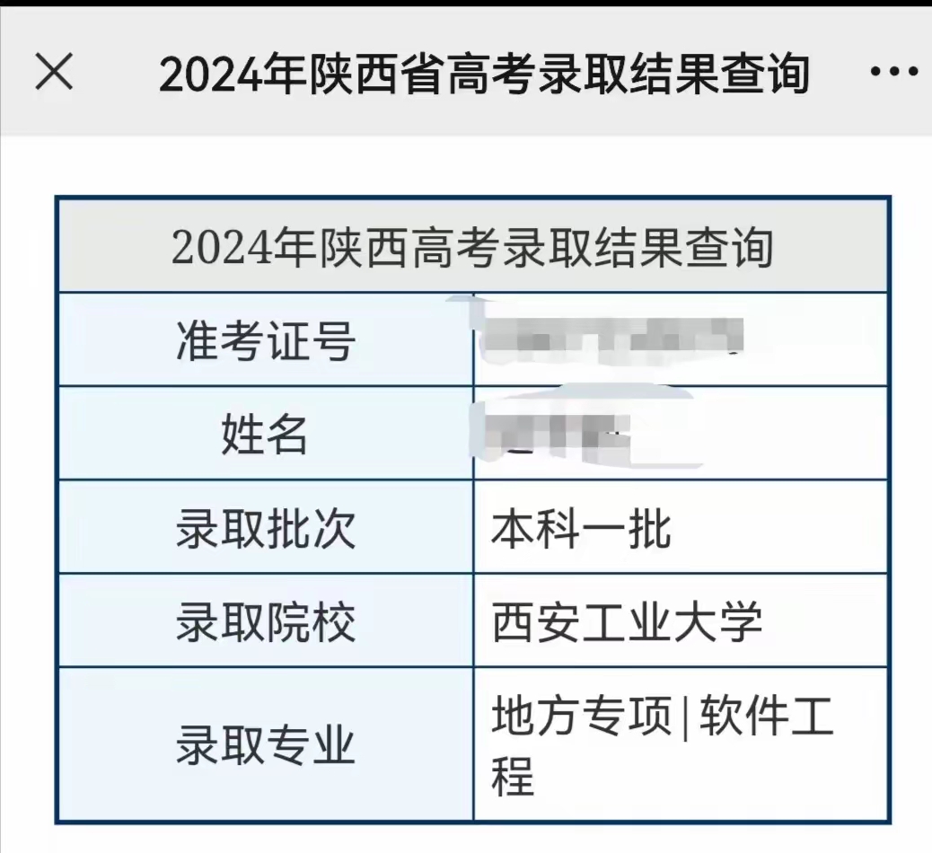 孩子被西安工业大学软件工程专业录取,走的是地方专项.