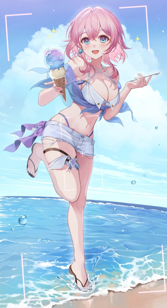 崩坏星穹铁道# 海边的泳装三月七,好可爱啊[期待]twi:@on01e