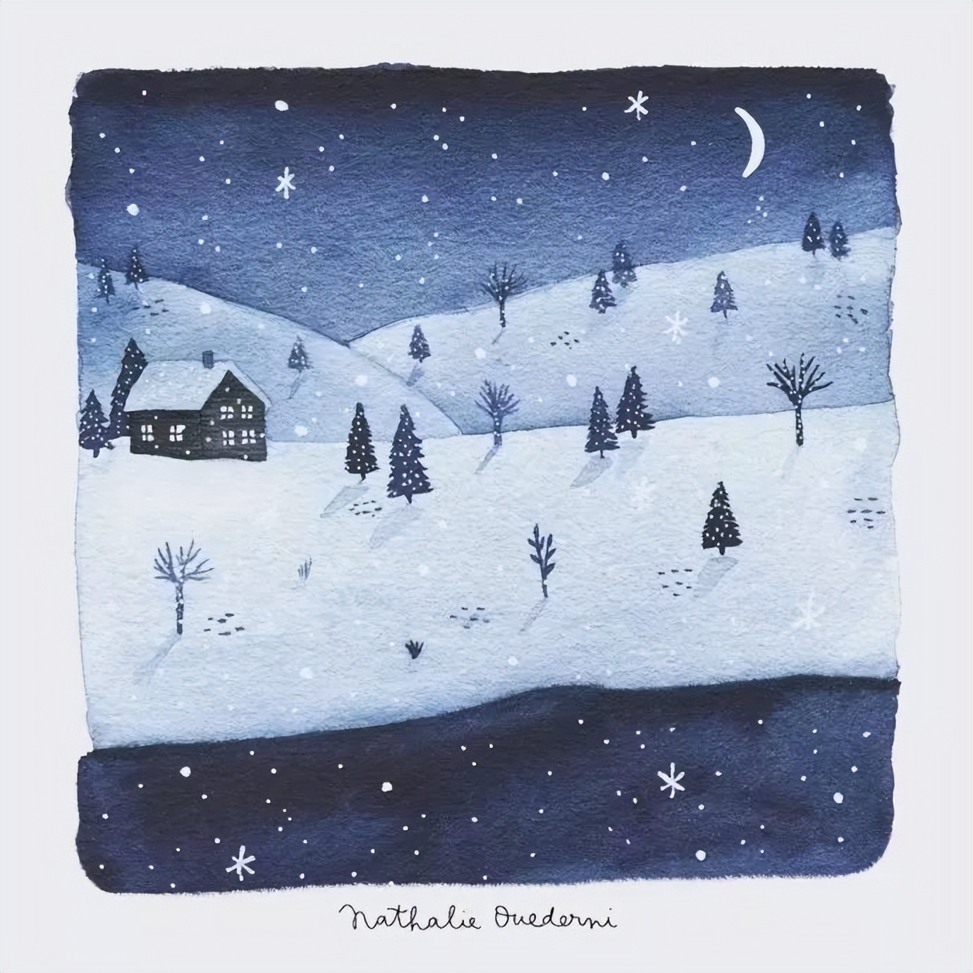 一组冬日里的小清新插画水彩