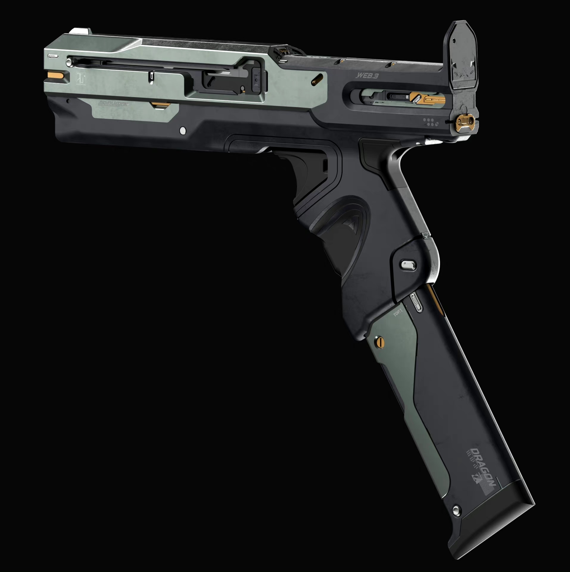 建模欣赏:建模师冯浩创作的一组科幻风格武器建模,展现了手持轻武器的