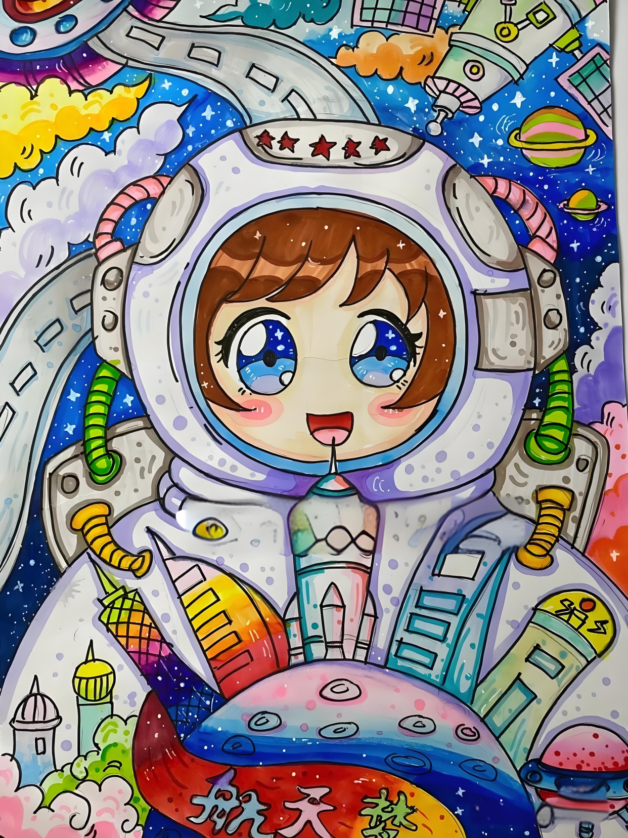 宇航员创意绘画,带线稿图可打印