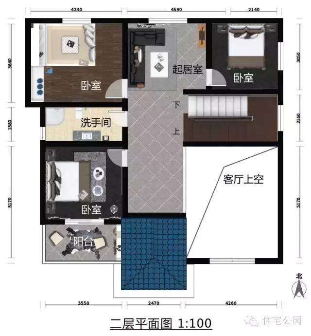 10x10米方正户型自建房,挑空客厅令人一见倾心