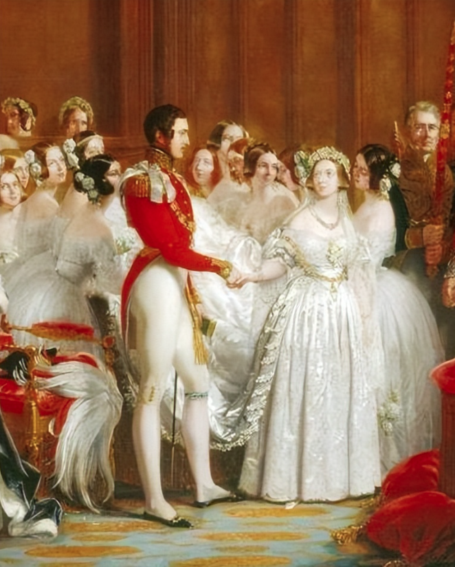 1840年,维多利亚女王大婚,婚礼上穿了18英尺拖尾的纯白色礼服,由中国