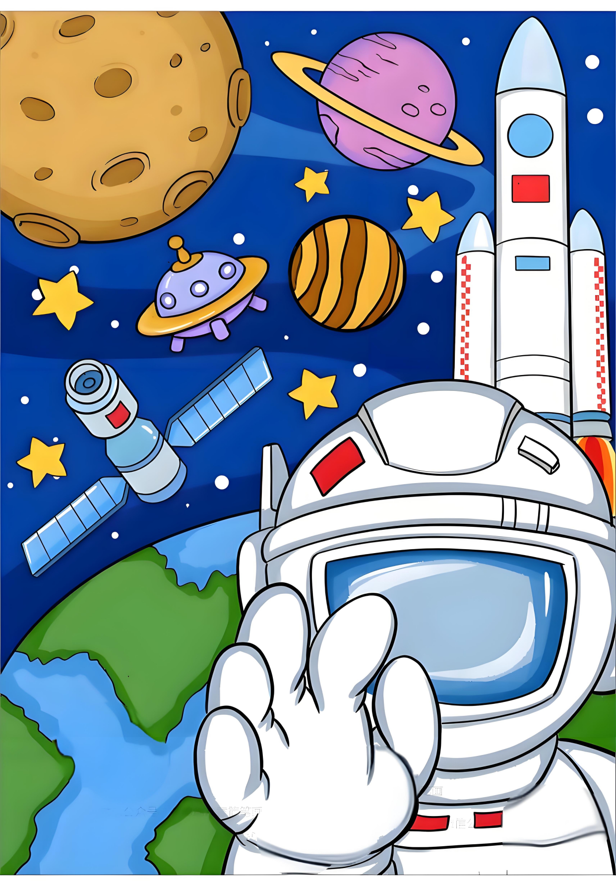 宇航员创意绘画,带线稿图可打印