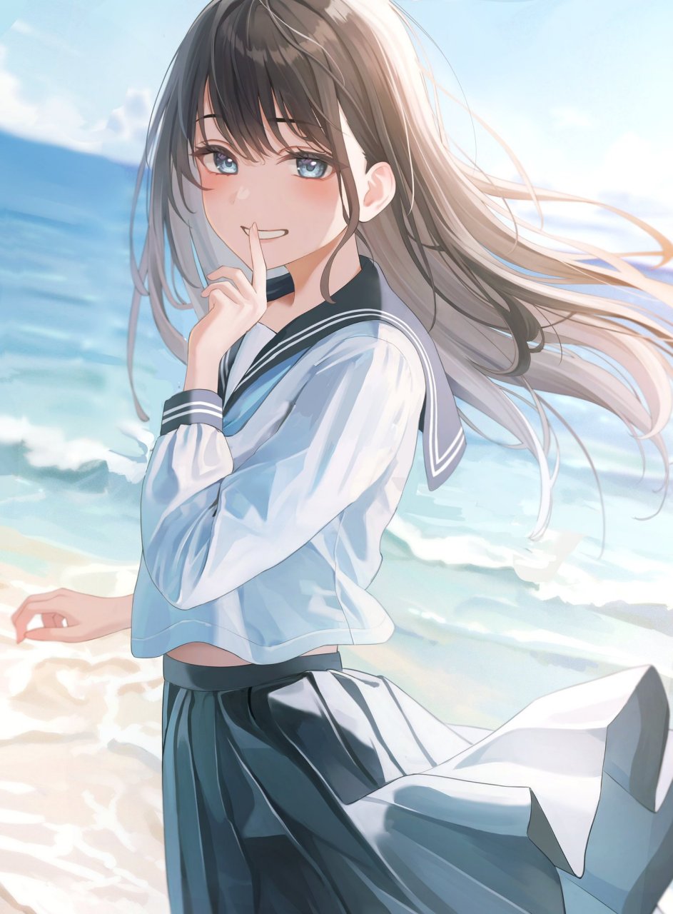 二次元# 海边的水手服少女 twi:ふじざらし