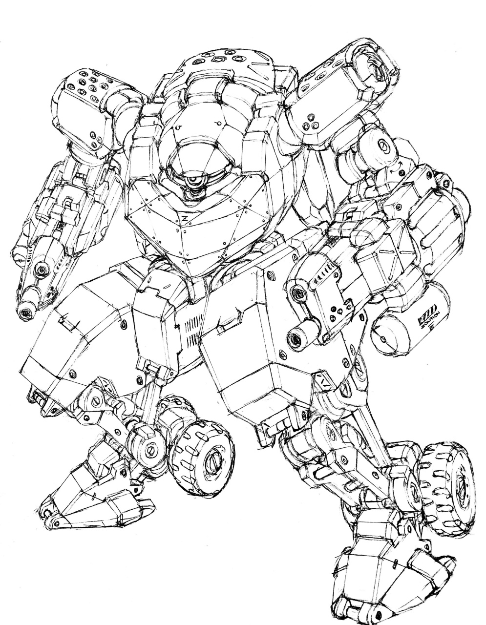 画师okamoto绘制的一组机甲线稿作品,用流畅的线条描绘了造型各异的