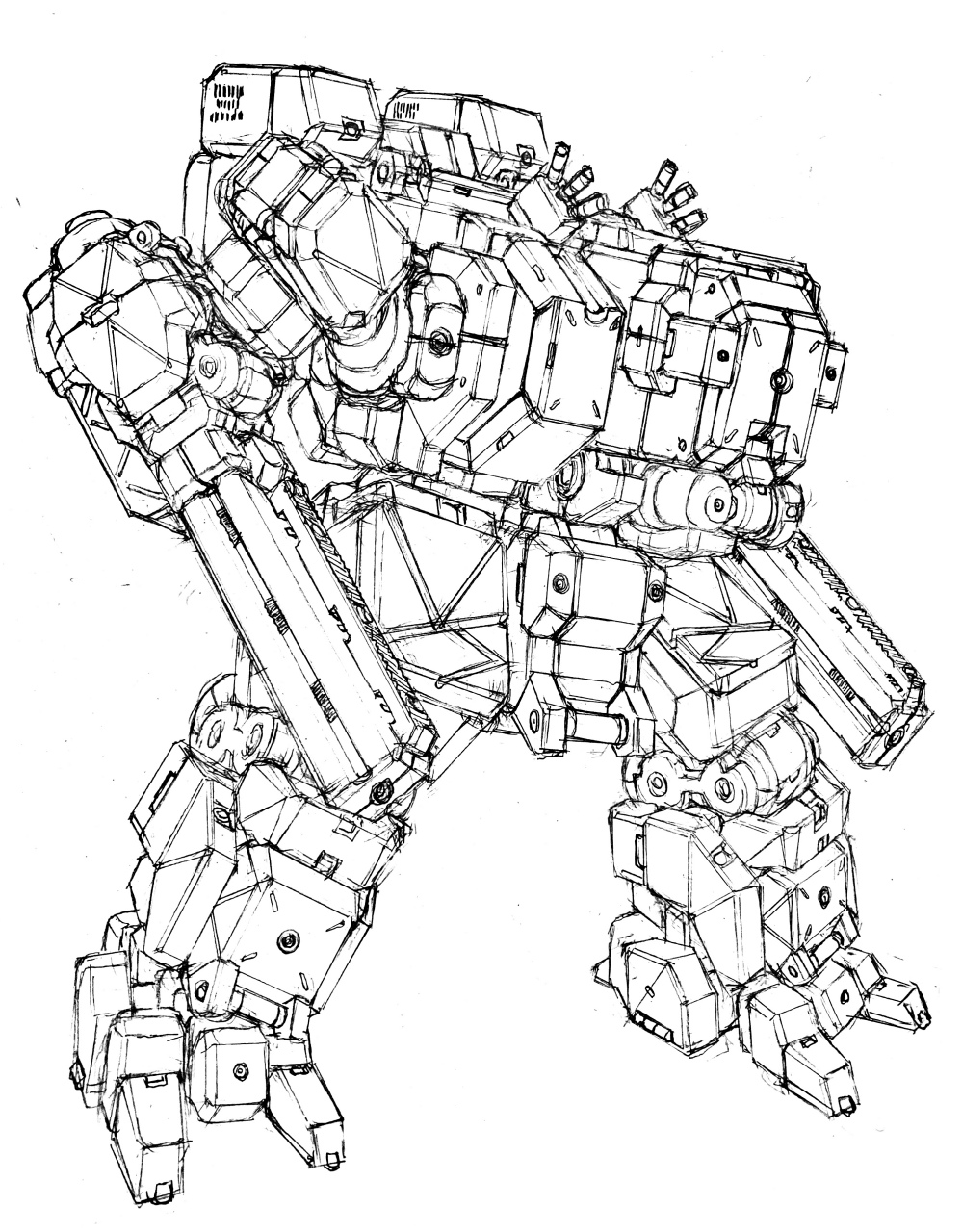 画师okamoto绘制的一组机甲线稿作品,用流畅的线条描绘了造型各异的
