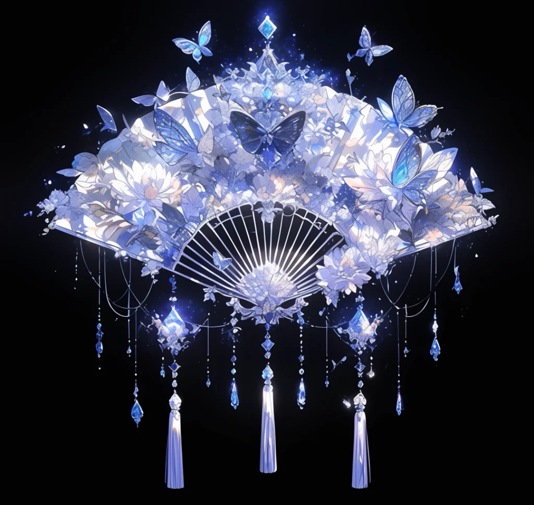 星辰扇图片古风唯美扇子蓝色魔法扇仙气飘飘骨扇图片