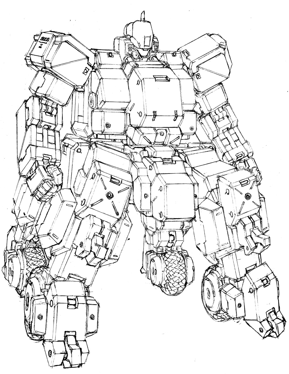 画师okamoto绘制的一组机甲线稿作品,用流畅的线条描绘了造型各异的