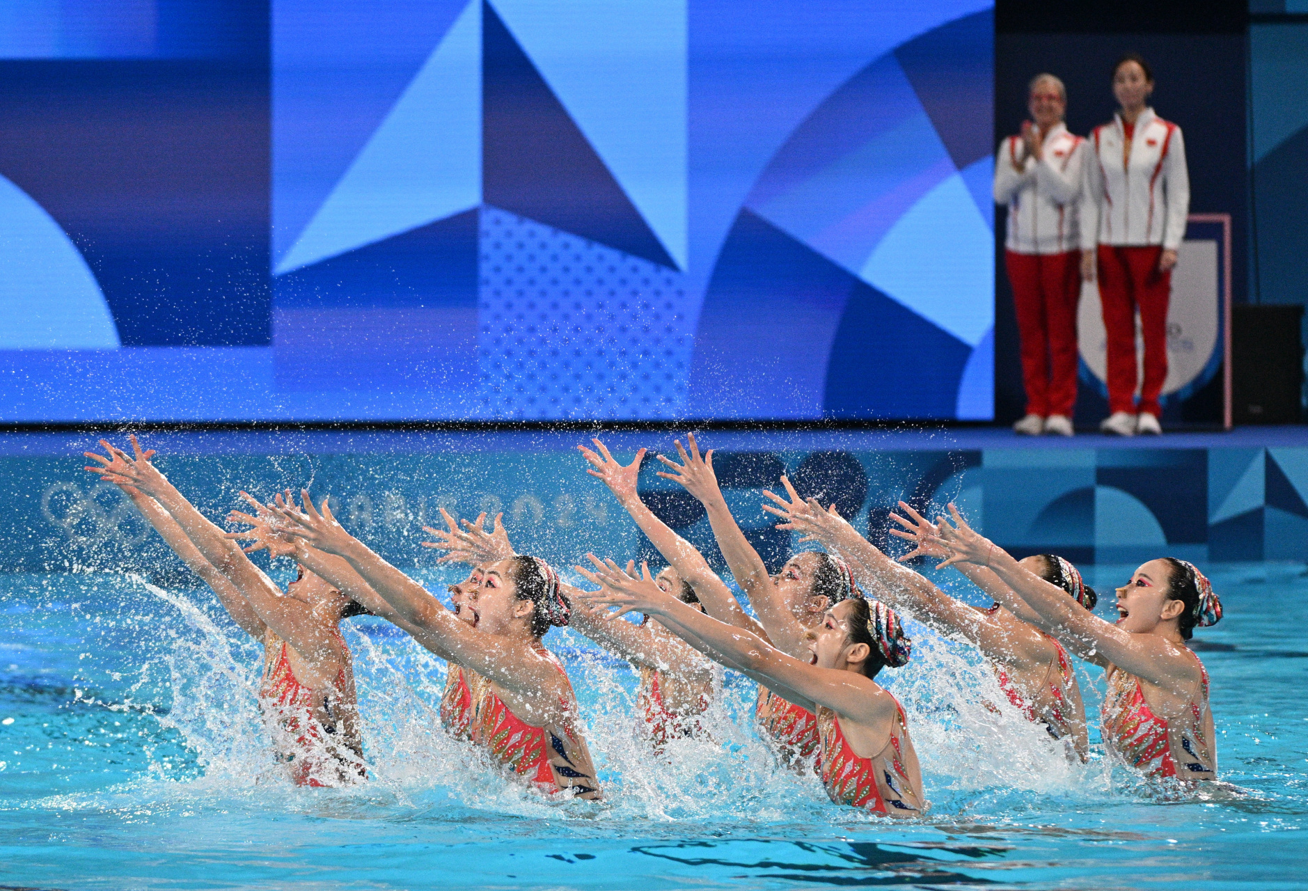 2024年巴黎奥运会花样游泳集体技巧自选比赛,中国花游队总分高达996.