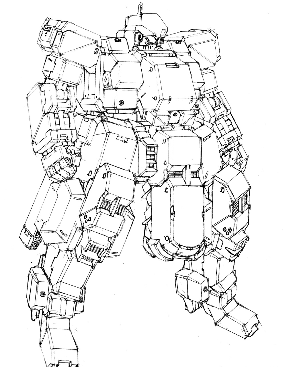 画师okamoto绘制的一组机甲线稿作品,用流畅的线条描绘了造型各异的
