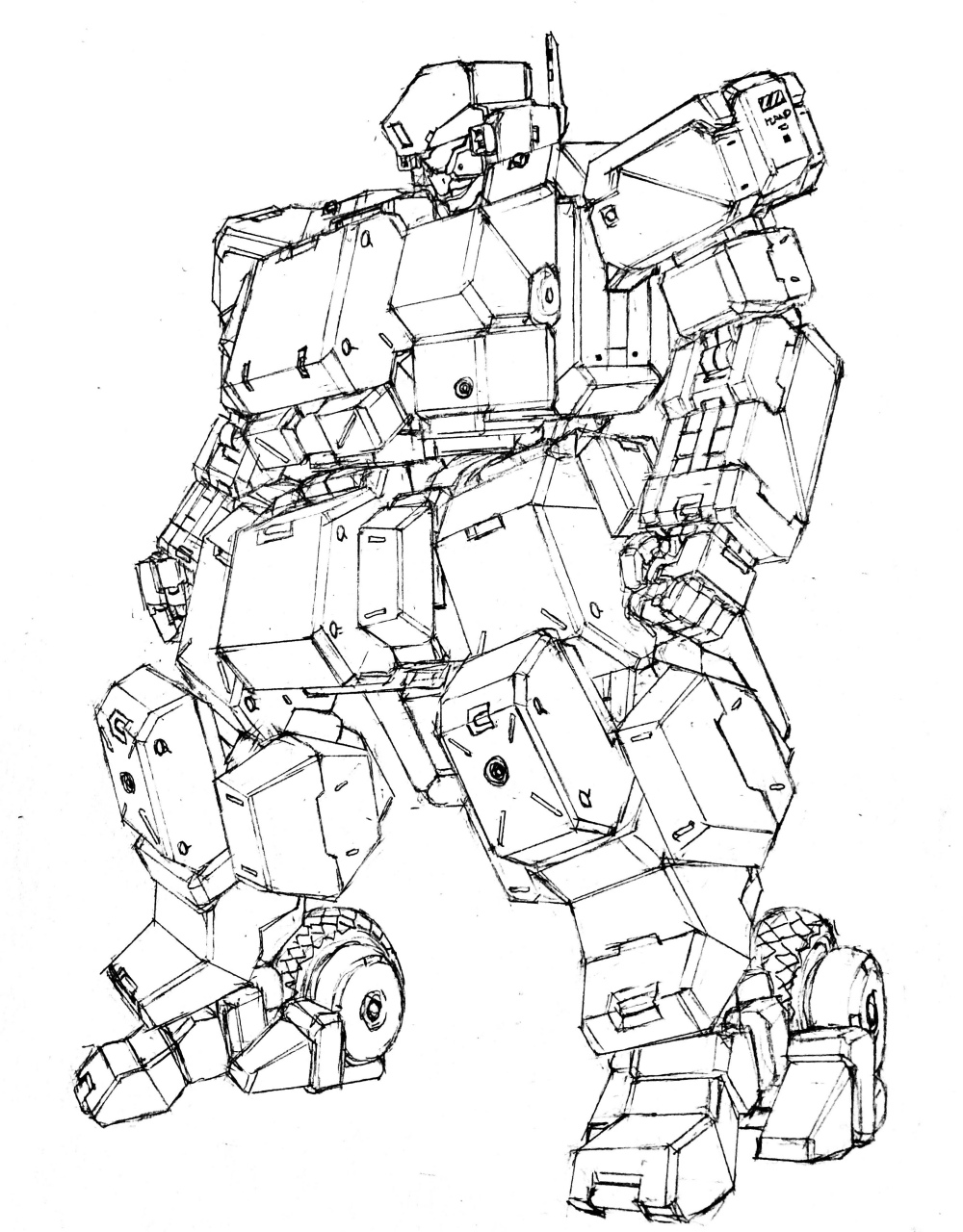 画师okamoto绘制的一组机甲线稿作品,用流畅的线条描绘了造型各异的