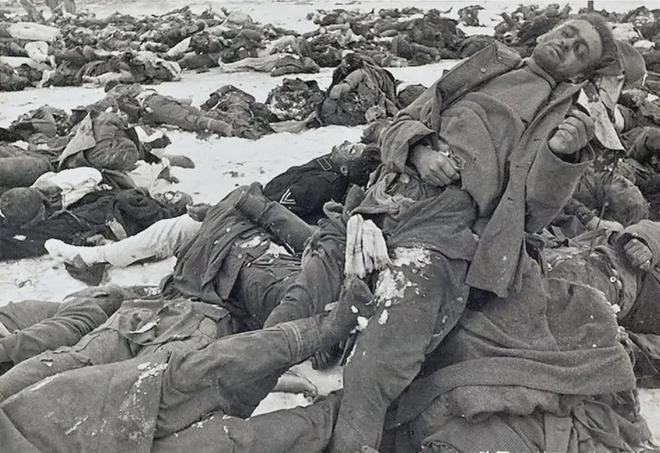 1943年冬,斯大林格勒战役,几名在风雪中被冻死的德国纳粹士兵的照片