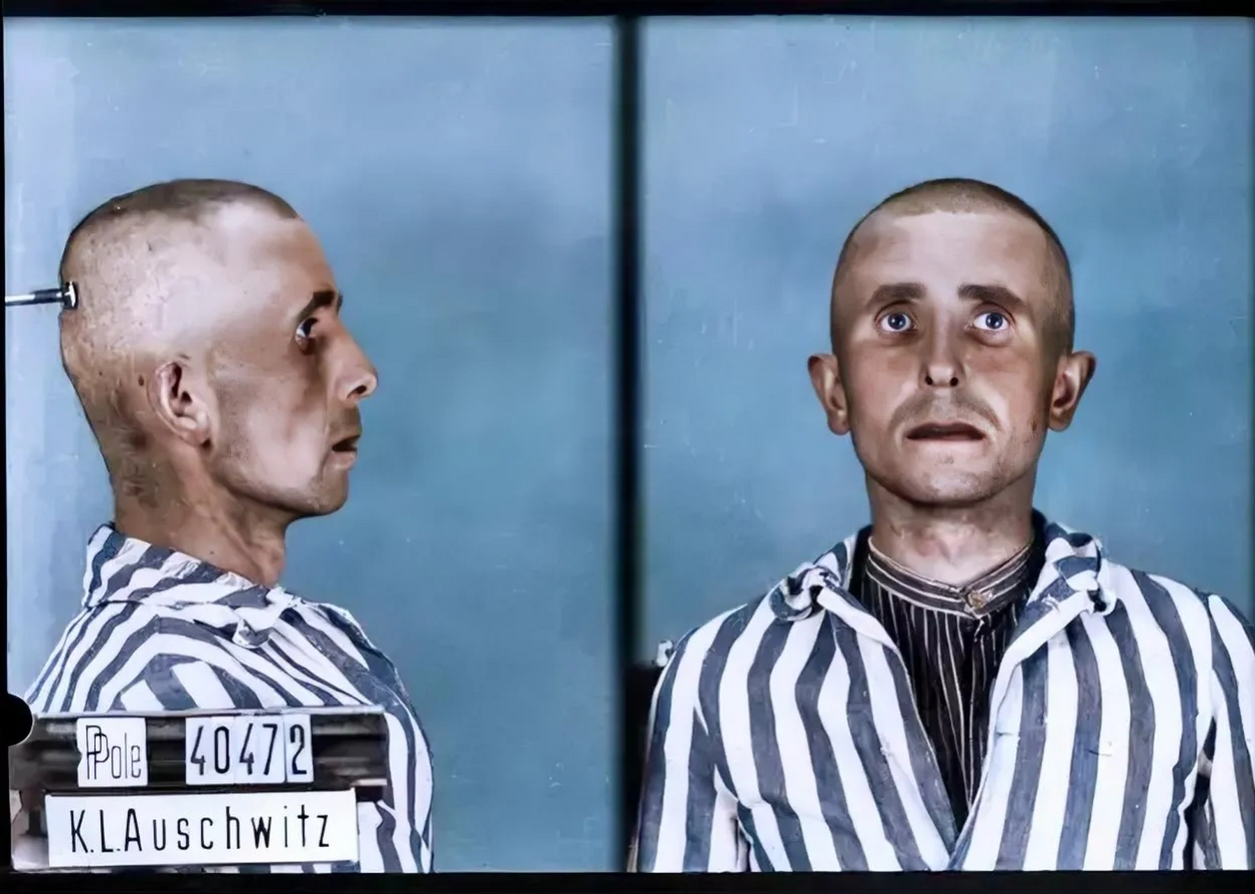 1942年,奥斯维辛集中营,一名犹太人留下的最后影像,他穿着囚服剃着