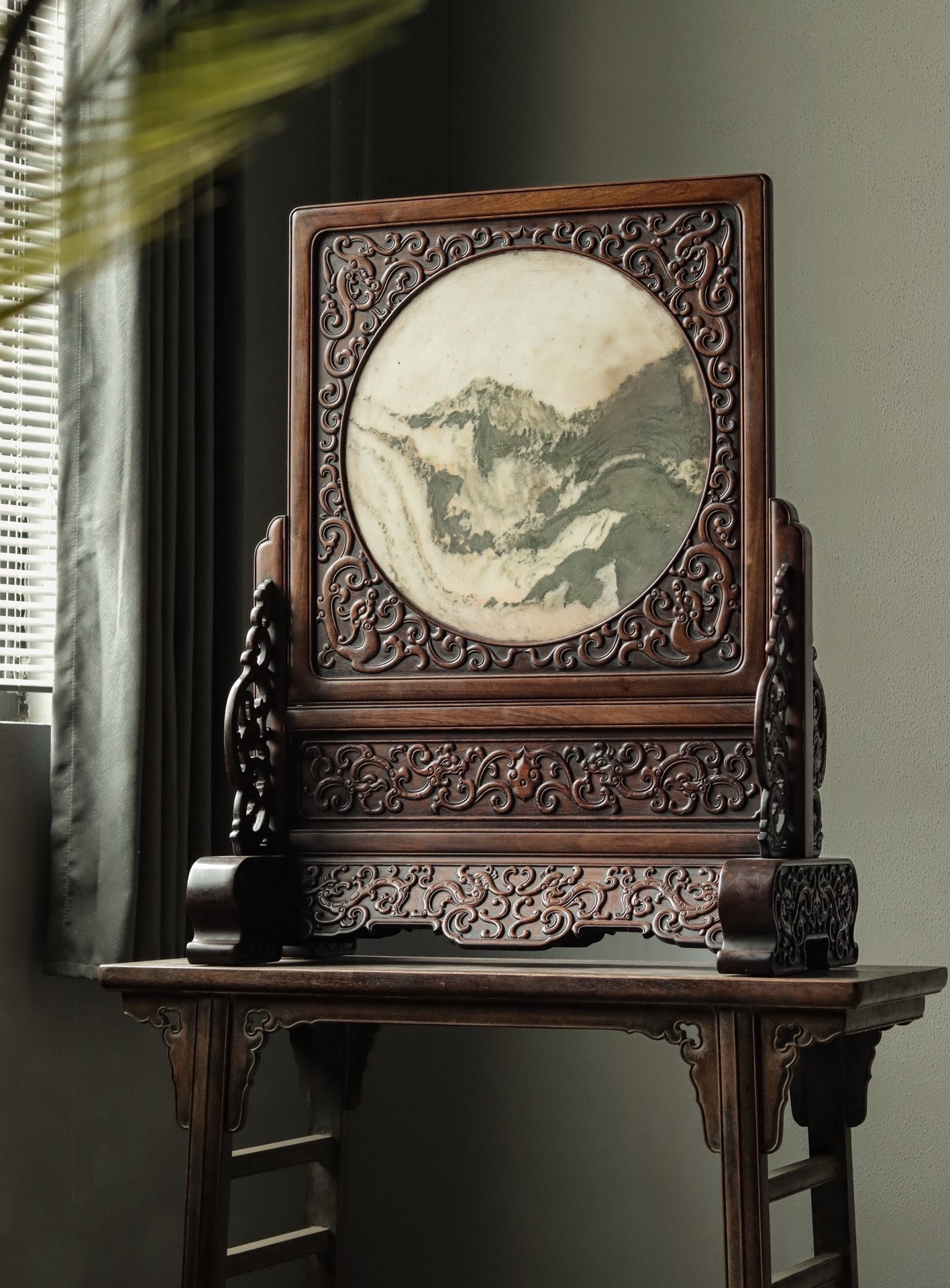 旧藏 黄花梨 屏中嵌大理石插屏 高93 长72.