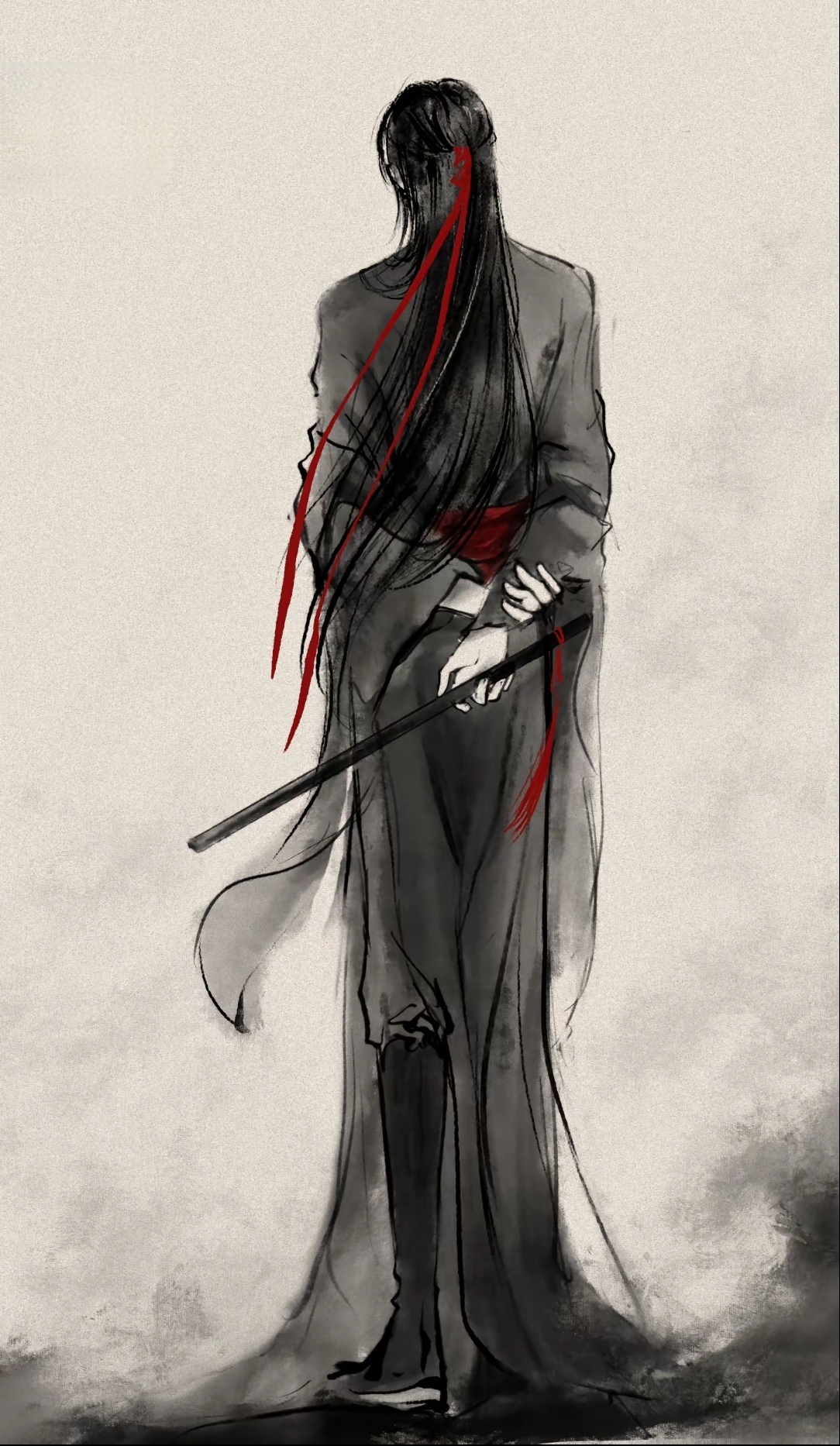 我一直认为水墨画更有意境,更适配于古风小说 比如这张魏无羡的背影图